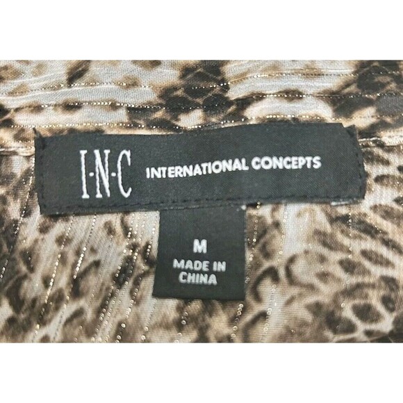 INC International Concepts Sheer Snake Print Blouse Scarf Tie Peasant Sleeves M - Picture 4 of 5